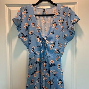 Blue Floral Romper w/ Front Tie